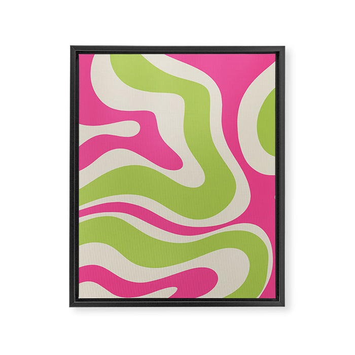 Retro Modern Liquid Swirl in Raspberry Pink and Lime Green Framed Canvas Print Gallery Image 1