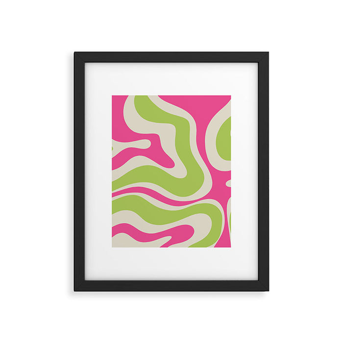 Retro Modern Liquid Swirl in Raspberry Pink and Lime Green Framed Art Print Gallery Image 1