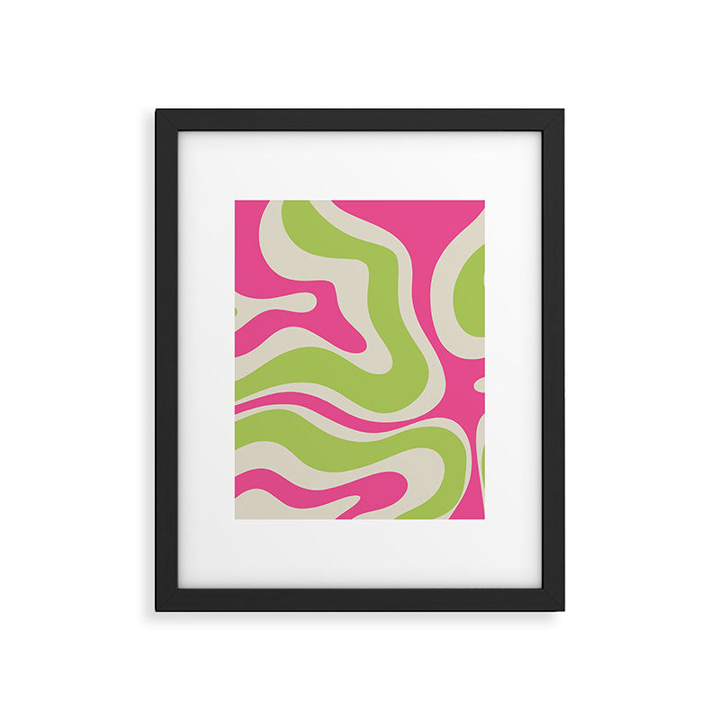 Retro Modern Liquid Swirl in Raspberry Pink and Lime Green Framed Art Print Gallery Image 6