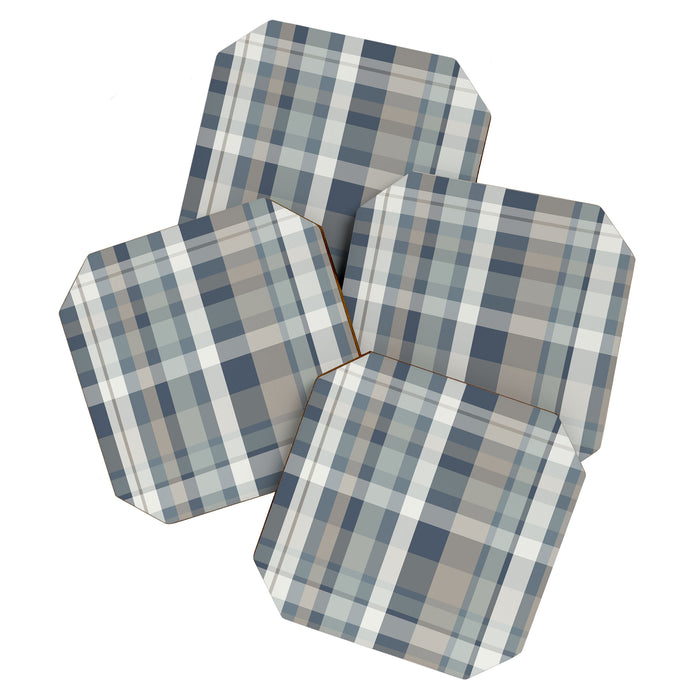 Retro Modern Plaid Pattern 2 in Neutral Blue Gray Coaster Gallery Image 1