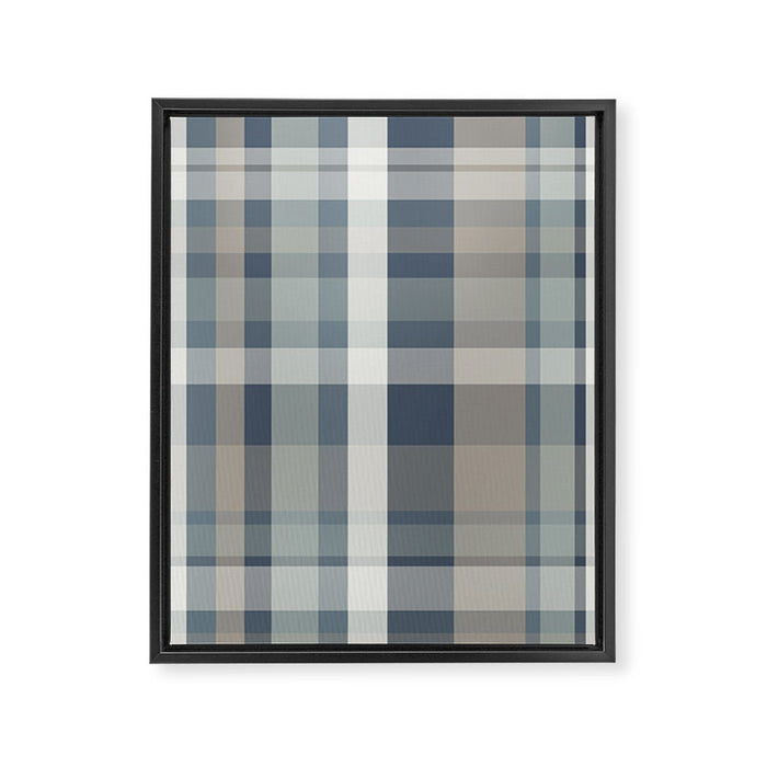 Retro Modern Plaid Pattern 2 in Neutral Blue Gray Framed Canvas Print Gallery Image 1
