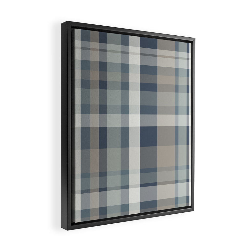 Retro Modern Plaid Pattern 2 in Neutral Blue Gray Framed Canvas Print Gallery Image 2