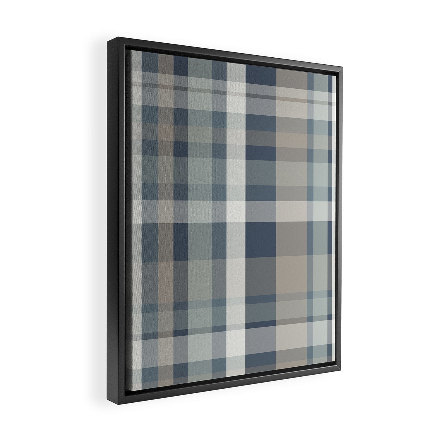 Retro Modern Plaid Pattern 2 in Neutral Blue Gray Framed Canvas Print Gallery Image 2