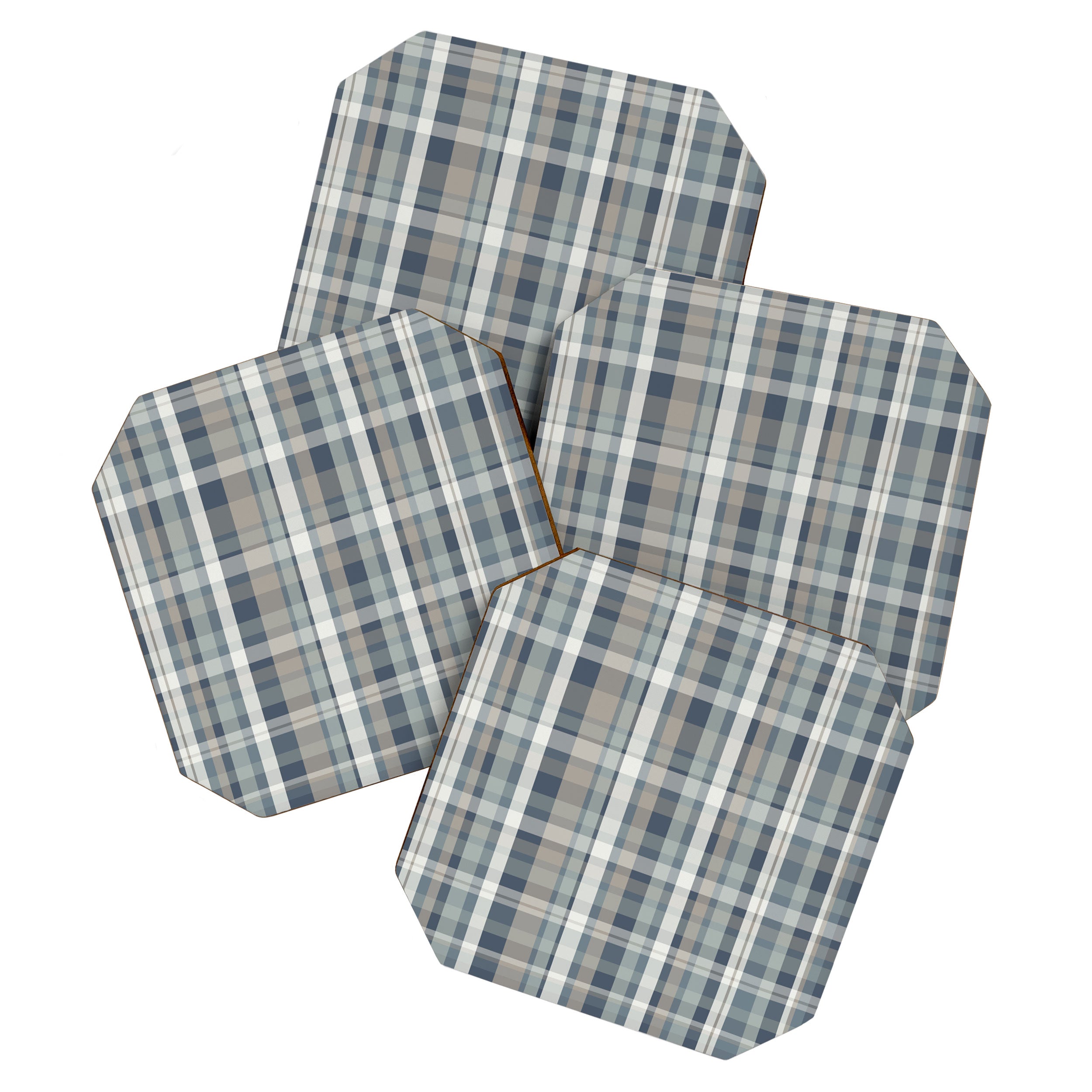 Retro Modern Plaid Pattern in Neutral Blue Gray Taupe Tones Coaster Gallery Image 1