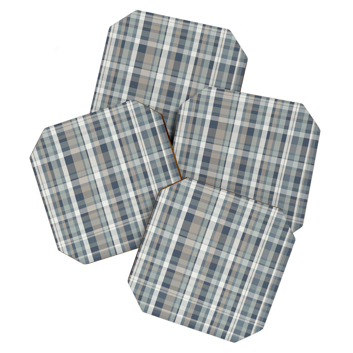 Retro Modern Plaid Pattern in Neutral Blue Gray Taupe Tones Coaster Gallery Image 1