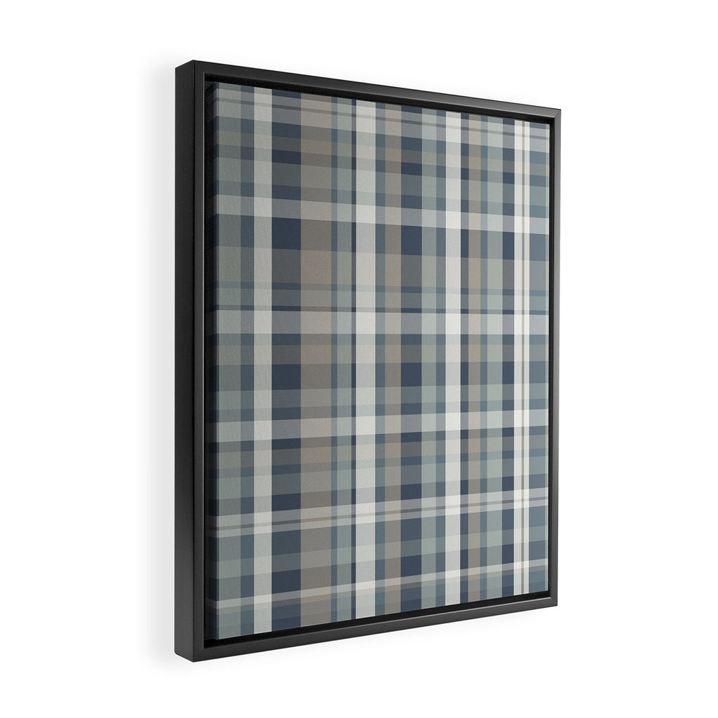 Retro Modern Plaid Pattern in Neutral Blue Gray Taupe Tones Framed Canvas Print Gallery Image 2