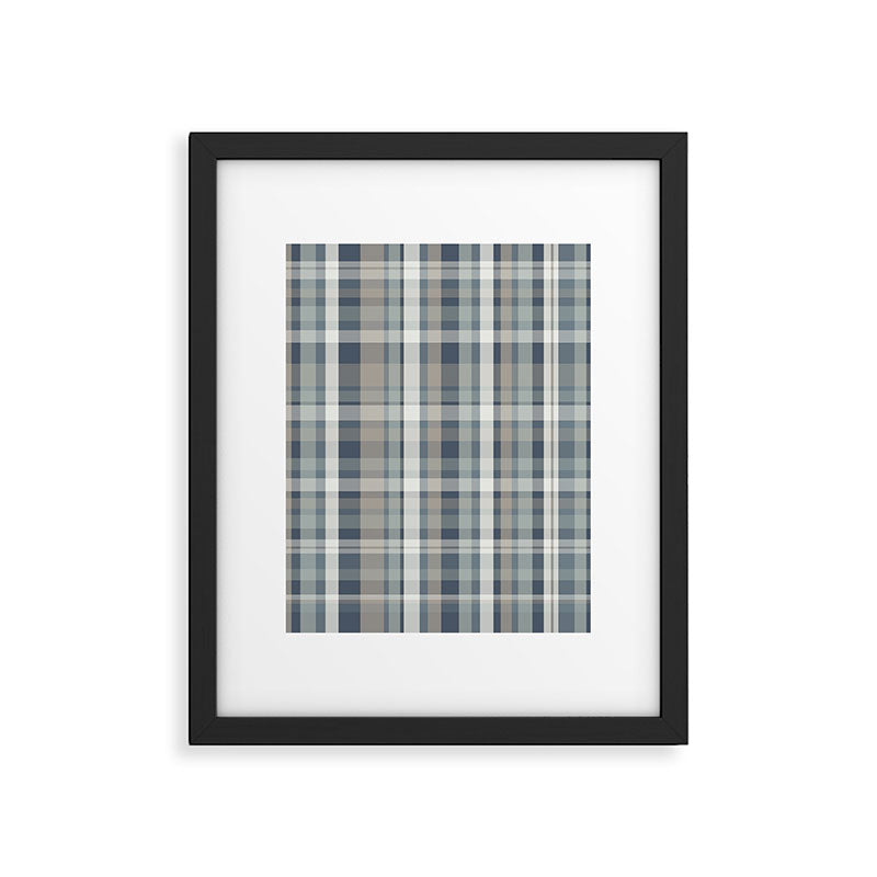 Retro Modern Plaid Pattern in Neutral Blue Gray Taupe Tones Framed Art Print Gallery Image 6