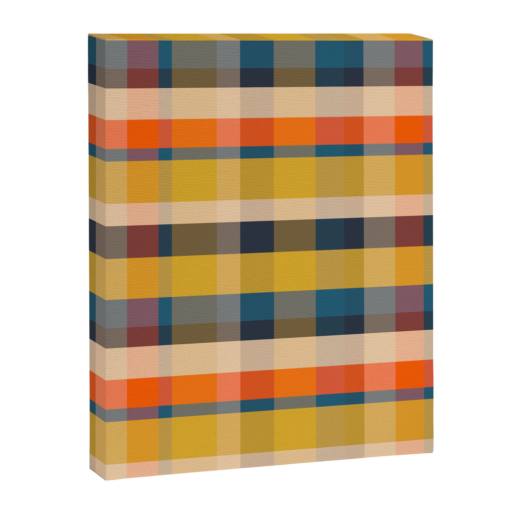Retro Modern Plaid Pattern Orange Mustard Yellow Blue Canvas Print Gallery Image 8