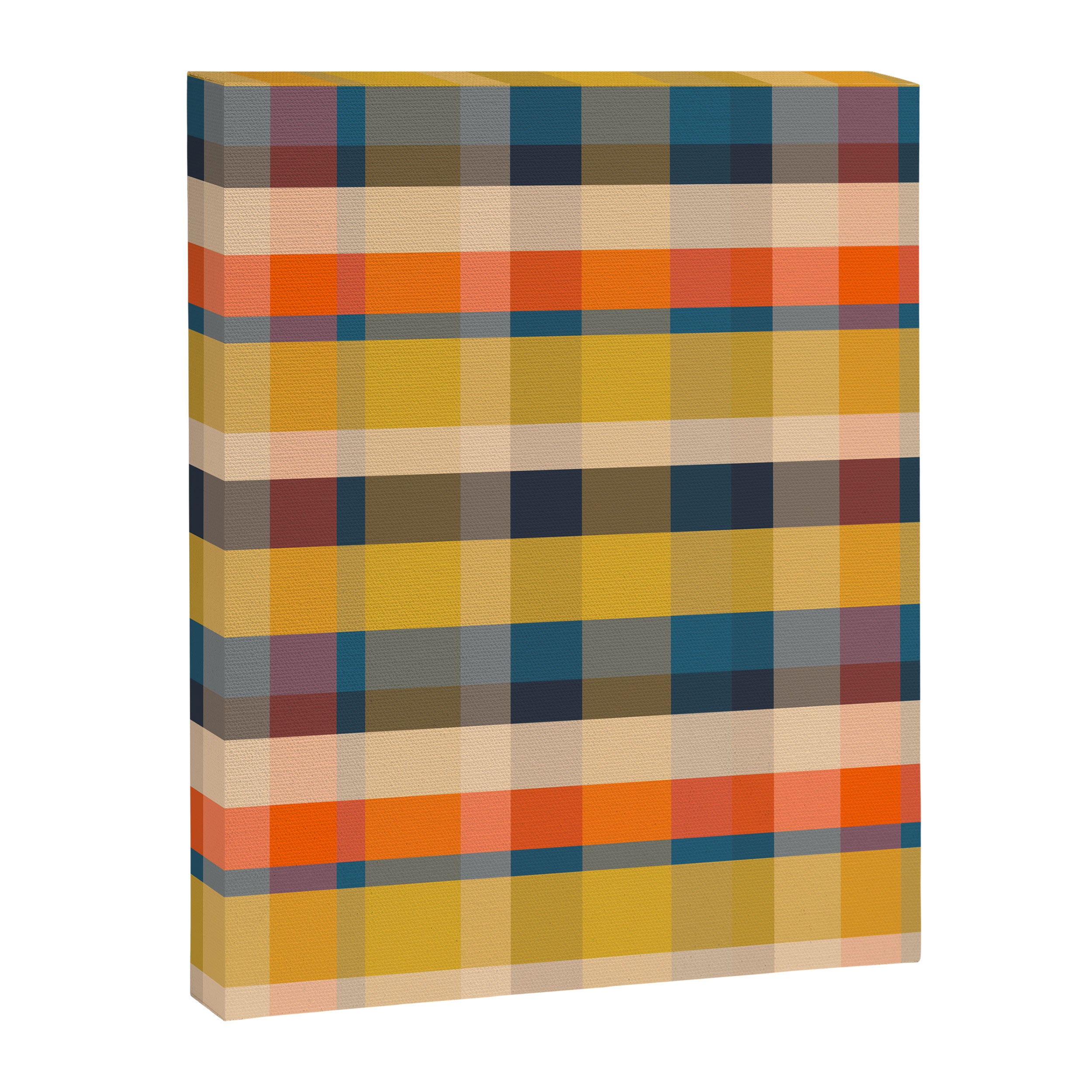 Retro Modern Plaid Pattern Orange Mustard Yellow Blue Canvas Print Gallery Image 8