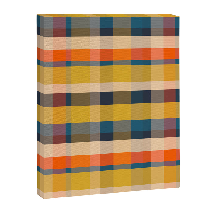 Retro Modern Plaid Pattern Orange Mustard Yellow Blue Canvas Print Gallery Image 1