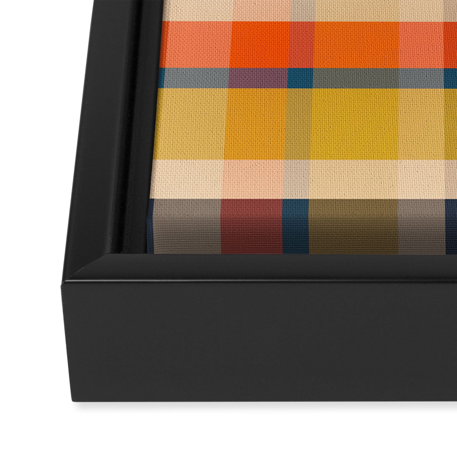 Retro Modern Plaid Pattern Orange Mustard Yellow Blue Framed Canvas Print Gallery Image 3