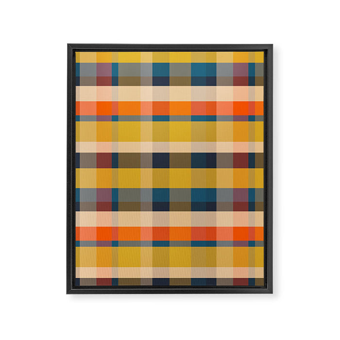 Retro Modern Plaid Pattern Orange Mustard Yellow Blue Framed Canvas Print Gallery Image 1