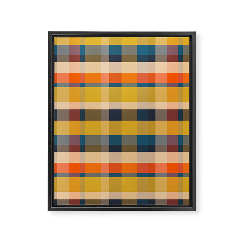 Retro Modern Plaid Pattern Orange Mustard Yellow Blue Framed Canvas Print Gallery Image 8
