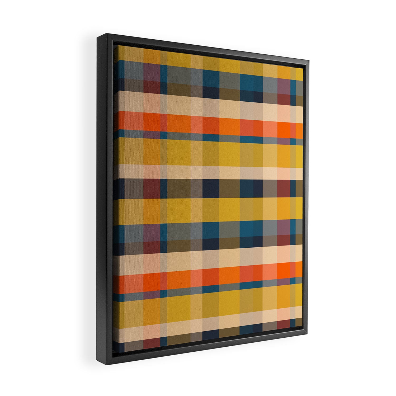 Retro Modern Plaid Pattern Orange Mustard Yellow Blue Framed Canvas Print Gallery Image 2