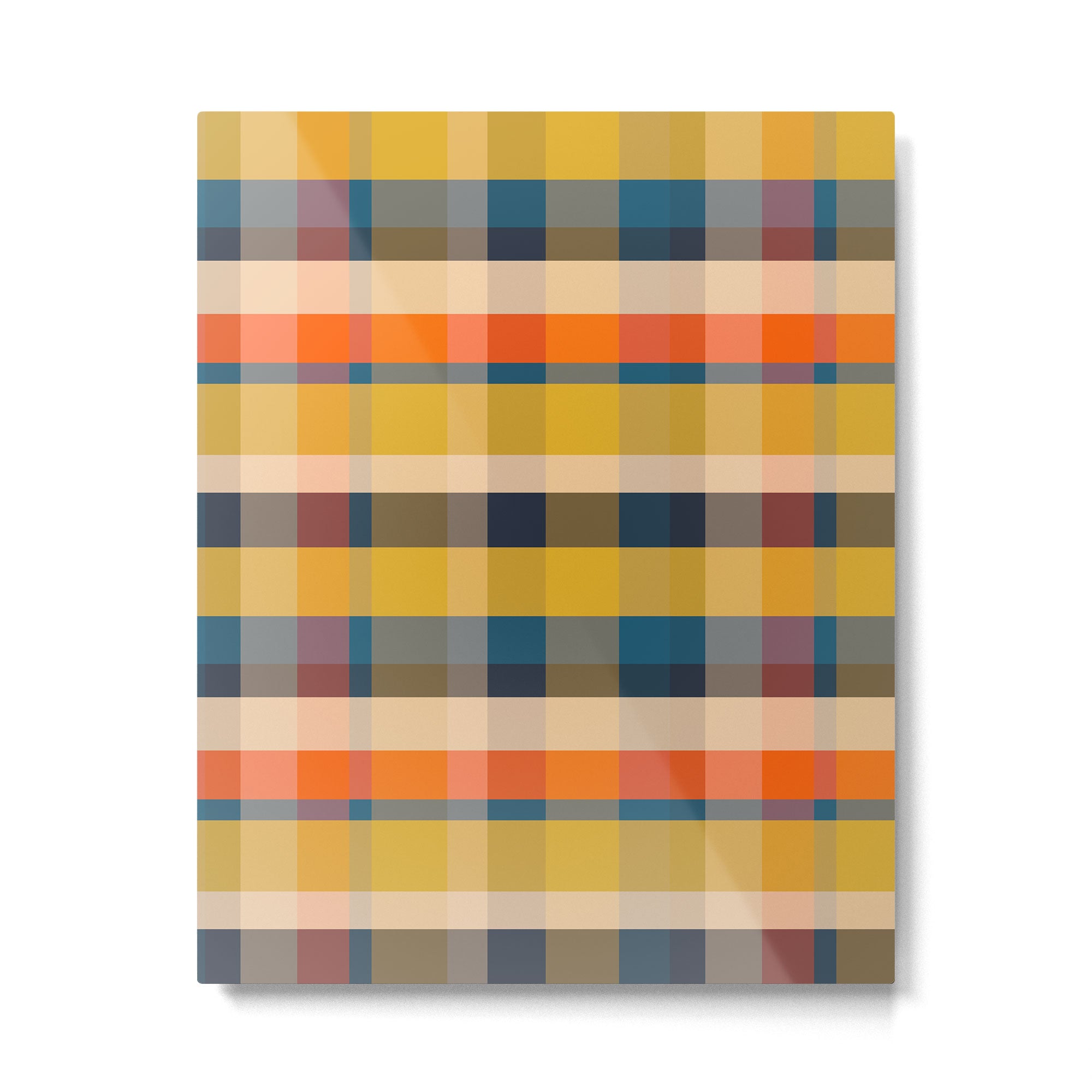 Retro Modern Plaid Pattern Orange Mustard Yellow Blue Metal Print Gallery Image 6