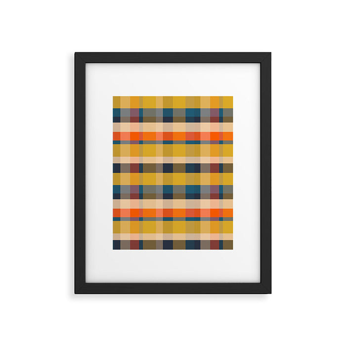 Retro Modern Plaid Pattern Orange Mustard Yellow Blue Framed Art Print Gallery Image 1