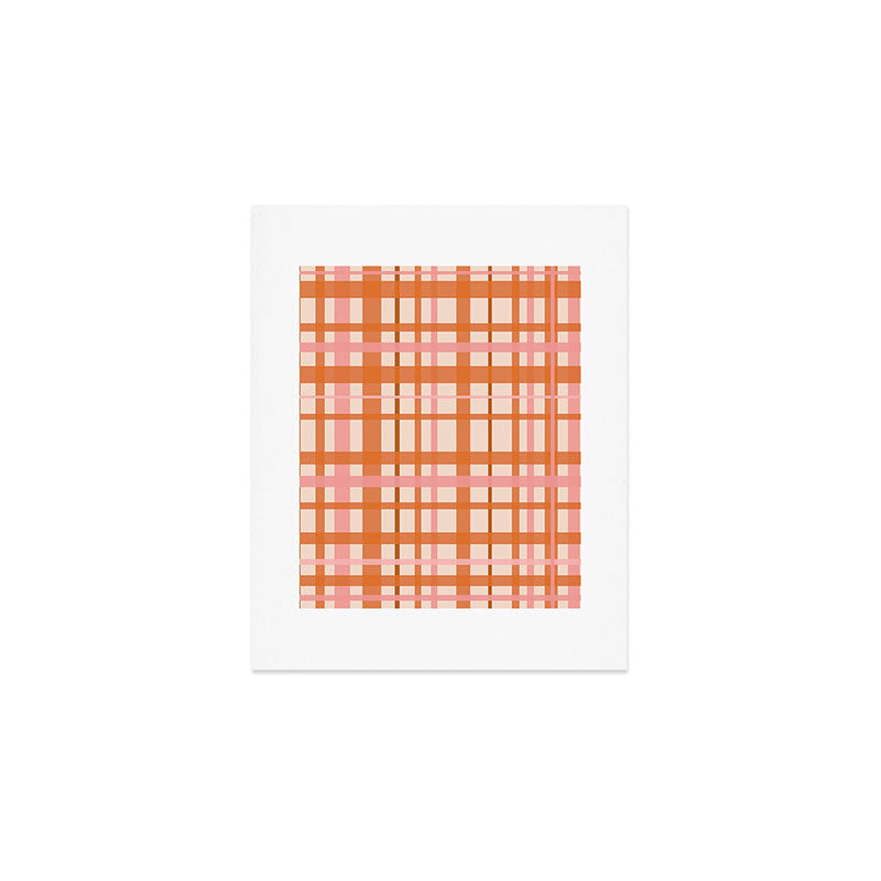 Retro Modern Plaid Pattern Pink Orange Cream Art Print Gallery Image 1