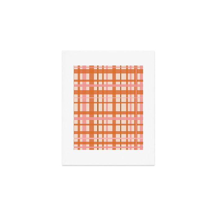 Retro Modern Plaid Pattern Pink Orange Cream Art Print Gallery Image 1