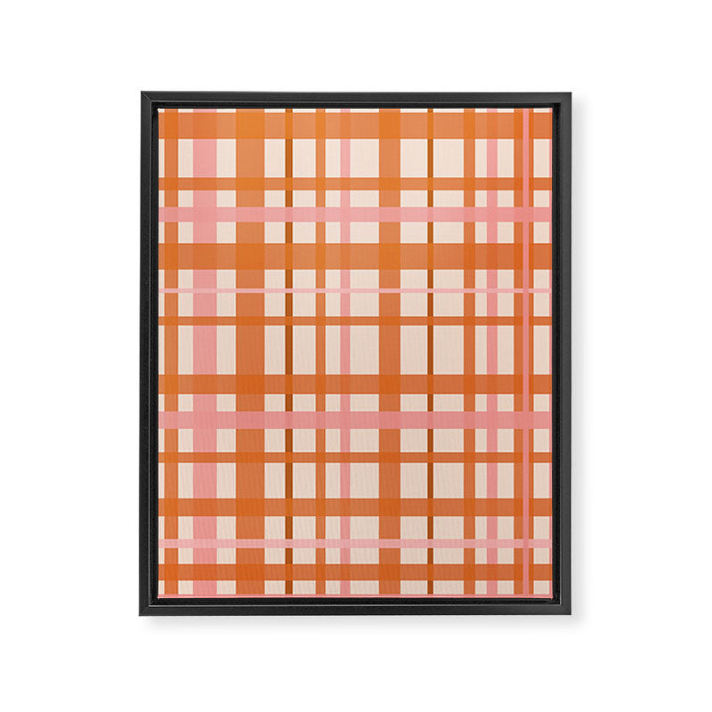 Retro Modern Plaid Pattern Pink Orange Cream Framed Canvas Print Gallery Image 8