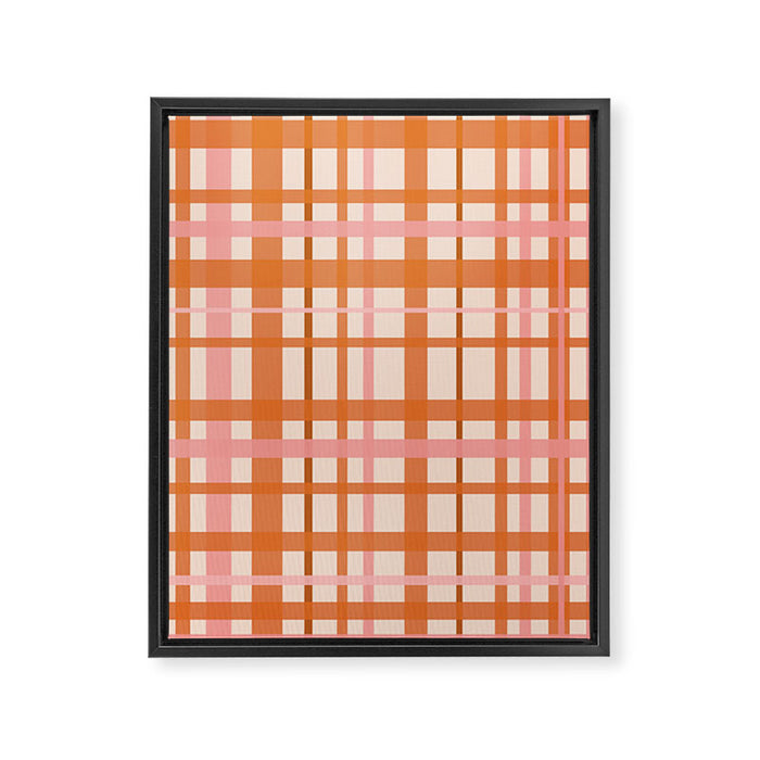 Retro Modern Plaid Pattern Pink Orange Cream Framed Canvas Print Gallery Image 1