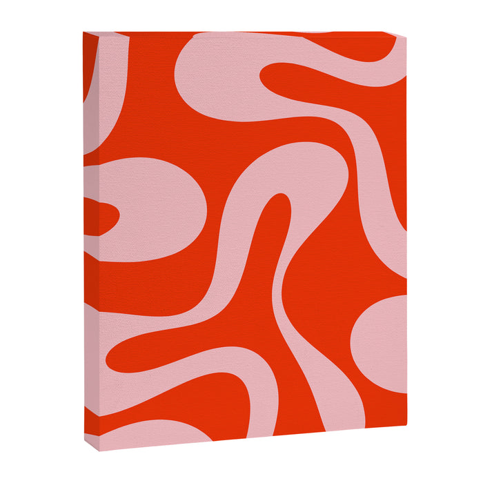 Retro Modern Soft Curves Abstract Contemporary Pattern in Bold Red-Orange and Pink Canvas Print Gallery Image 1