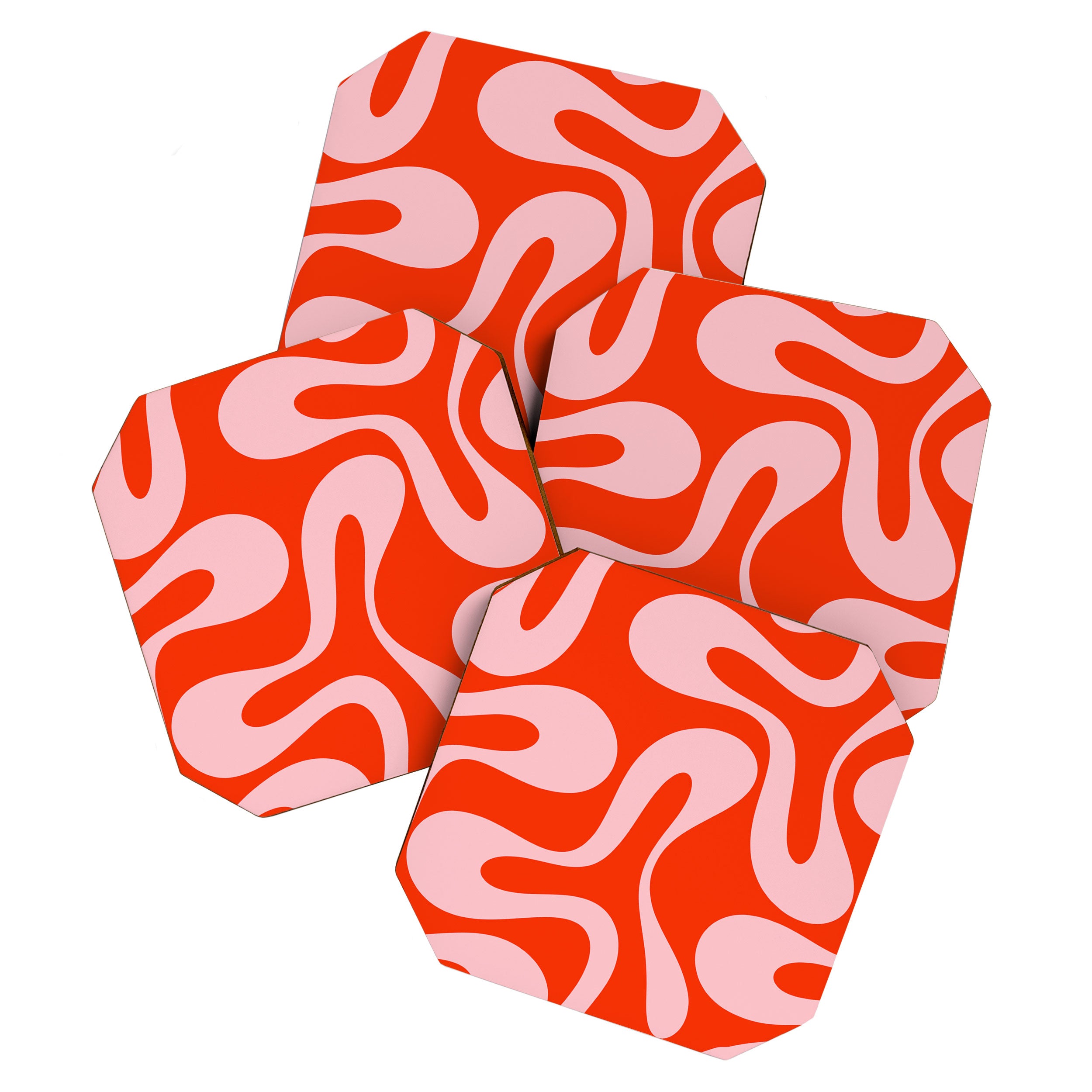 Retro Modern Soft Curves Abstract Contemporary Pattern in Bold Red-Orange and Pink Coaster Gallery Image 1