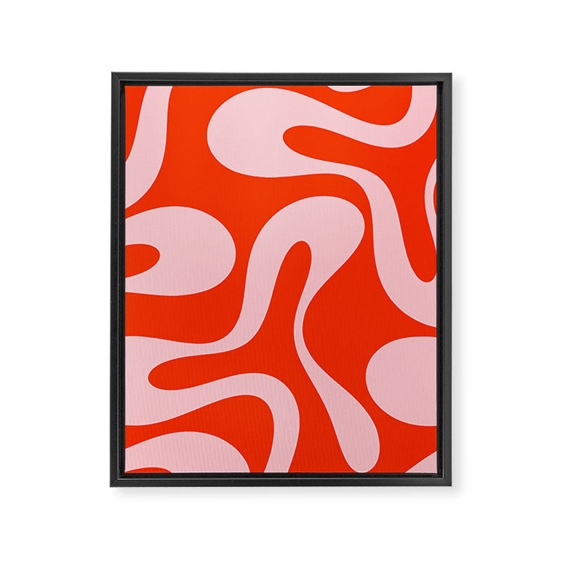 Retro Modern Soft Curves Abstract Contemporary Pattern in Bold Red-Orange and Pink Framed Canvas Print Gallery Image 8