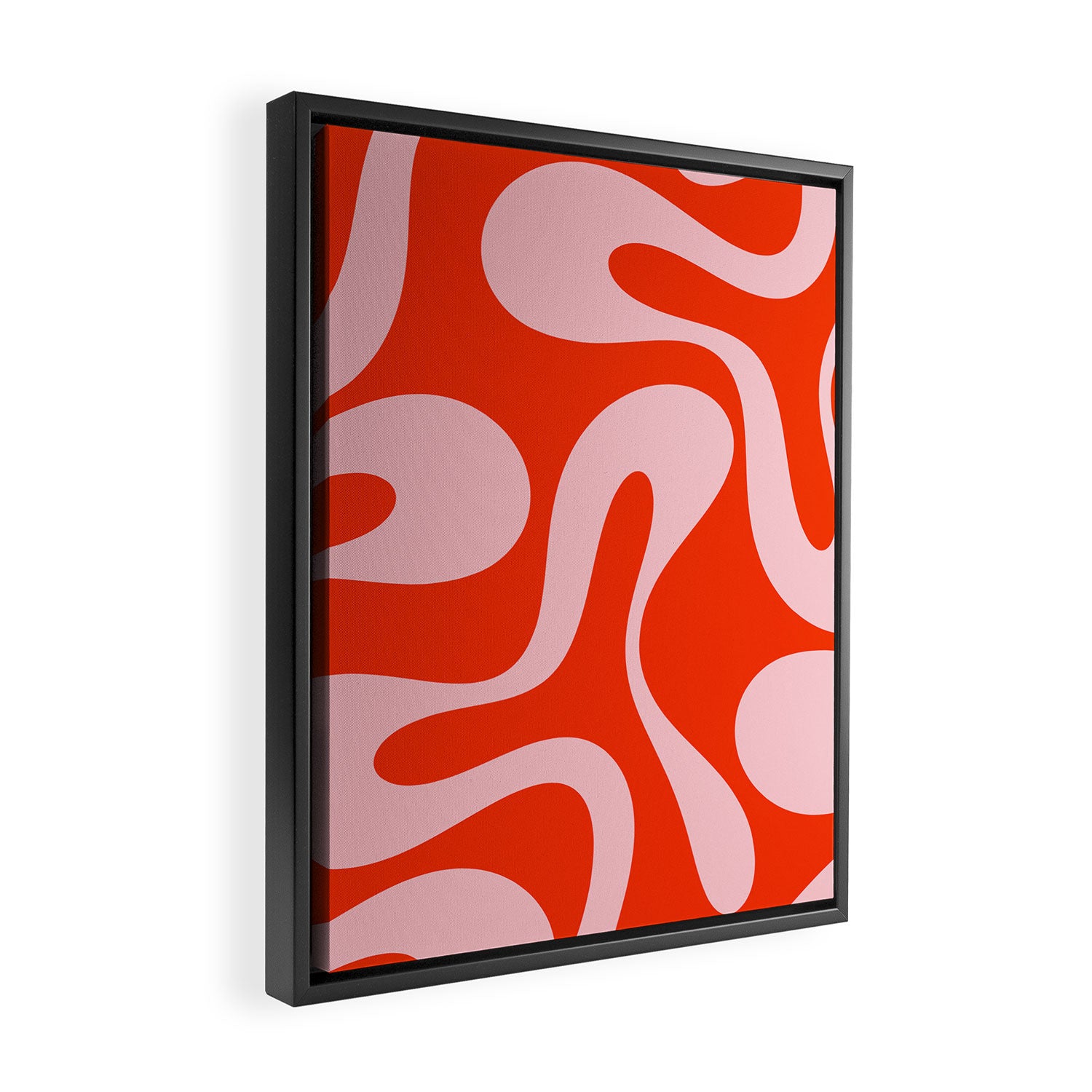 Retro Modern Soft Curves Abstract Contemporary Pattern in Bold Red-Orange and Pink Framed Canvas Print Gallery Image 2