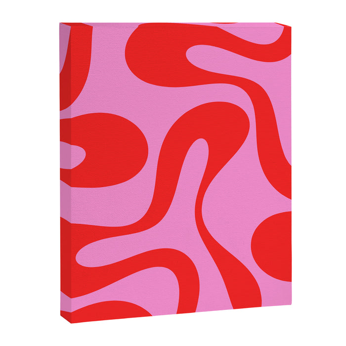 Retro Modern Soft Curves Abstract Pattern in Preppy Pink and Red Canvas Print Gallery Image 1