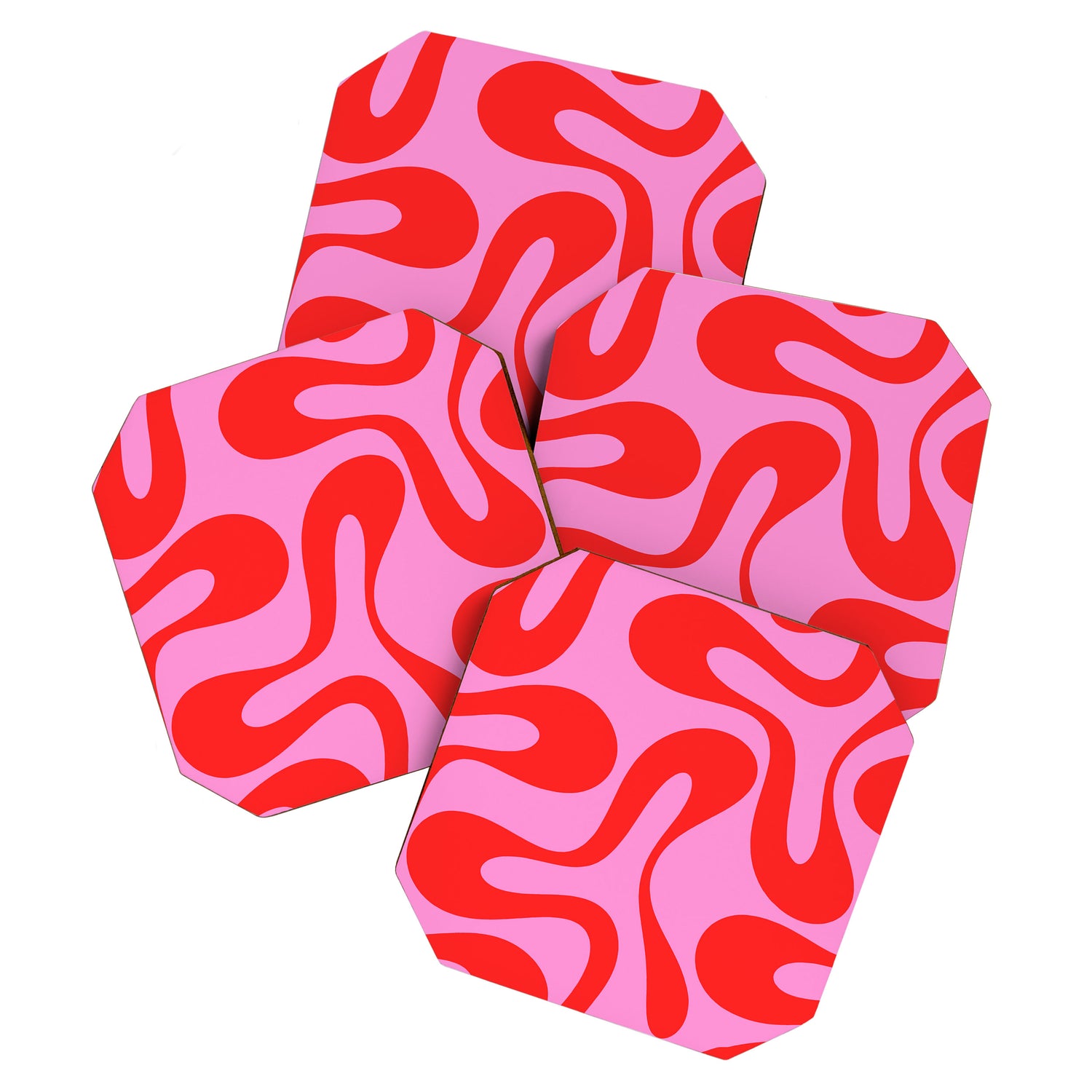 Retro Modern Soft Curves Abstract Pattern in Preppy Pink and Red Coaster Gallery Image 1