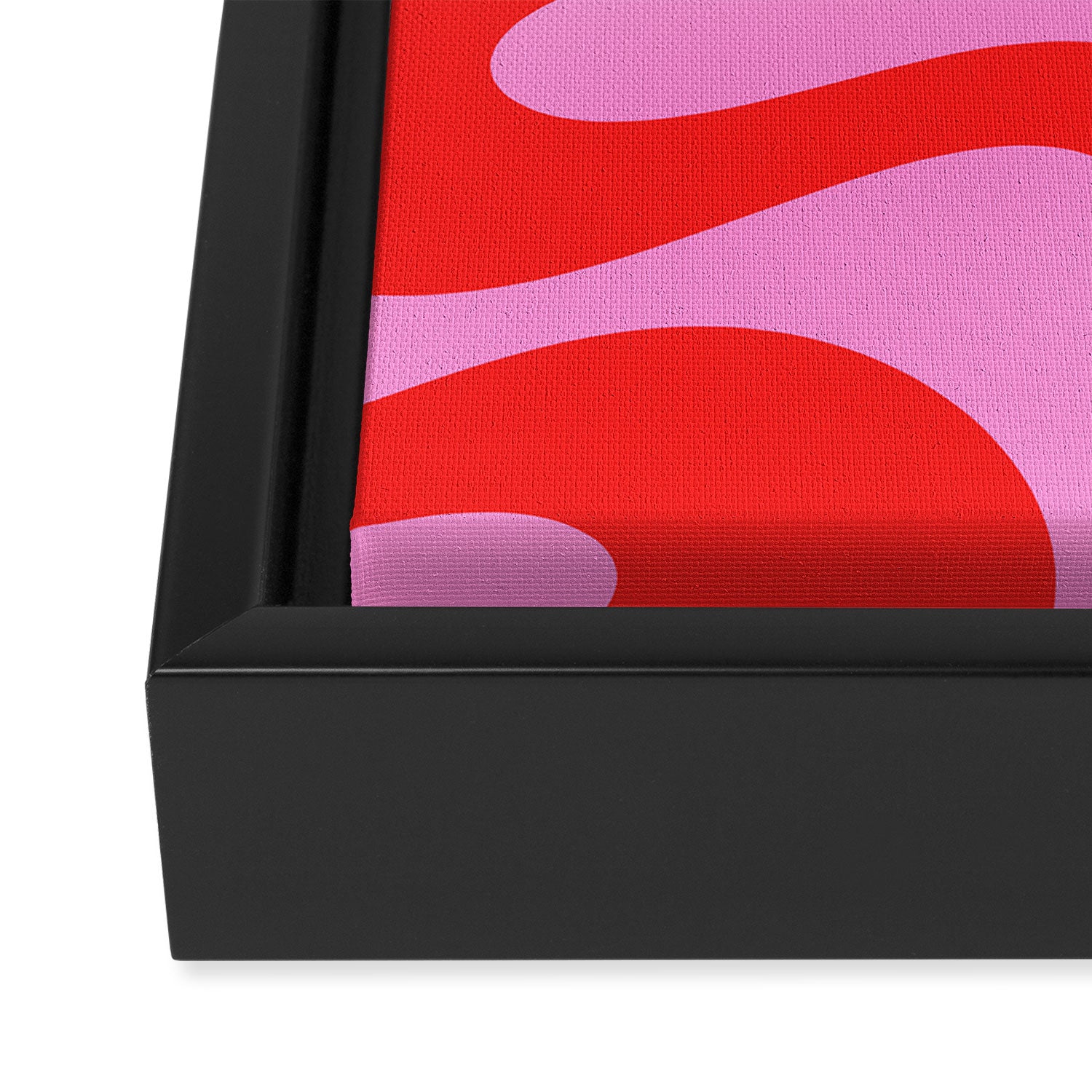 Retro Modern Soft Curves Abstract Pattern in Preppy Pink and Red Framed Canvas Print Gallery Image 3