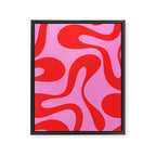 Retro Modern Soft Curves Abstract Pattern in Preppy Pink and Red Framed Canvas Print Gallery Image 8