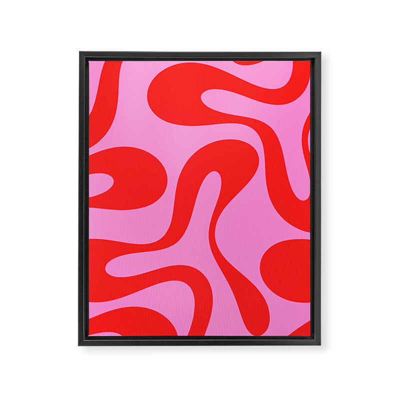 Retro Modern Soft Curves Abstract Pattern in Preppy Pink and Red Framed Canvas Print Gallery Image 8