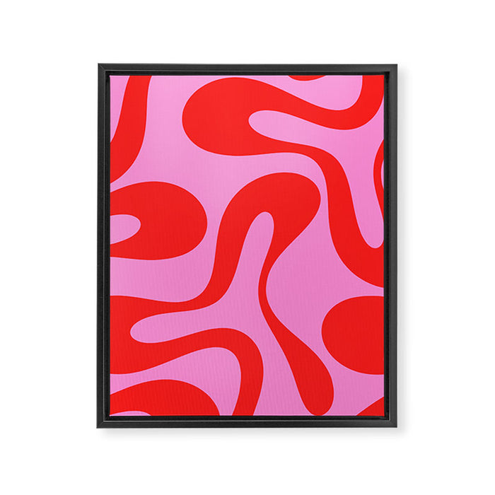 Retro Modern Soft Curves Abstract Pattern in Preppy Pink and Red Framed Canvas Print Gallery Image 1