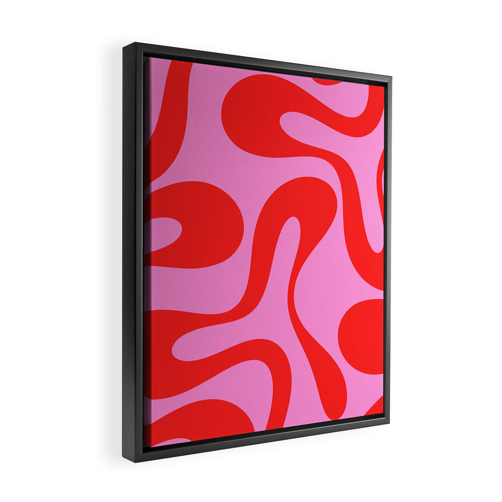 Retro Modern Soft Curves Abstract Pattern in Preppy Pink and Red Framed Canvas Print Gallery Image 2