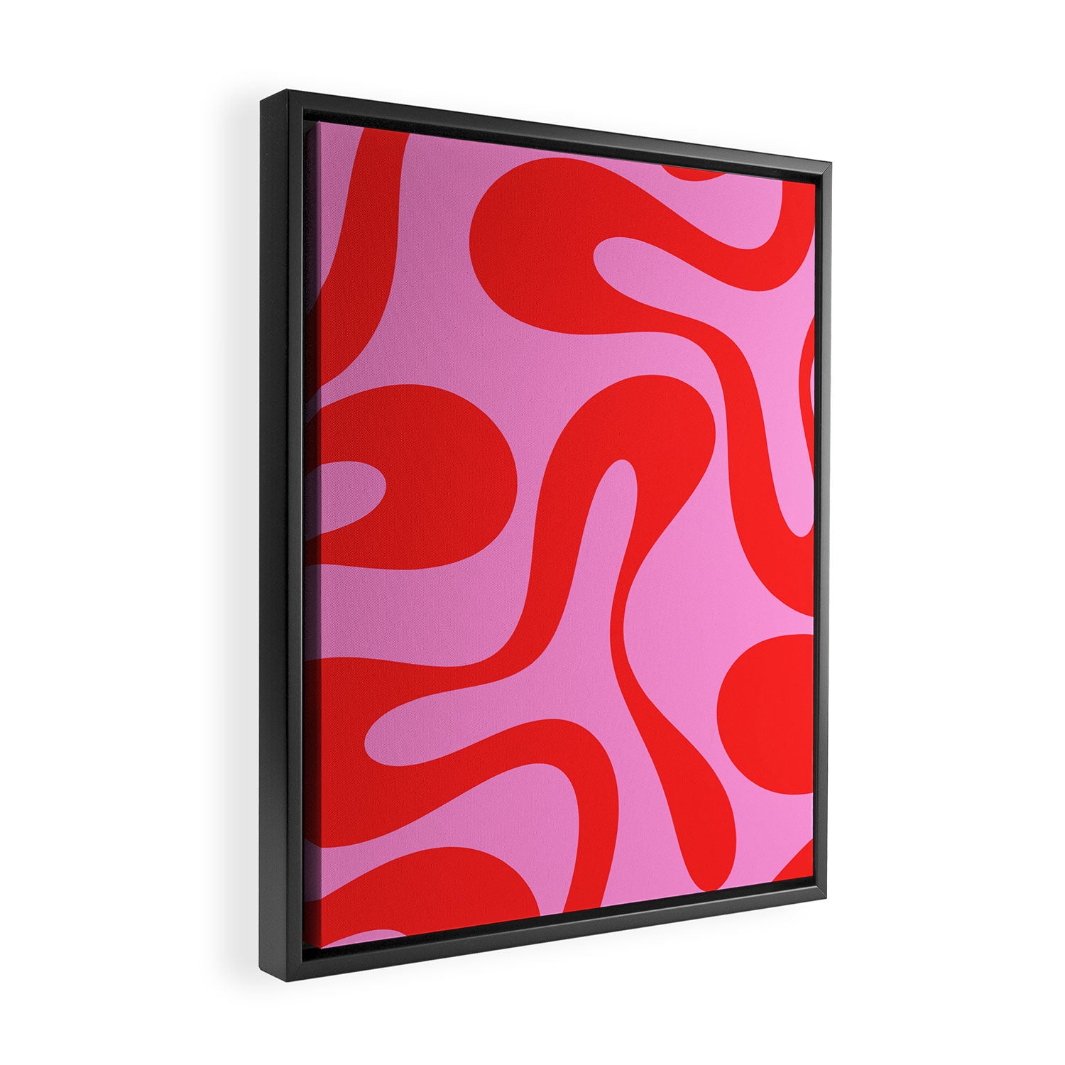 Retro Modern Soft Curves Abstract Pattern in Preppy Pink and Red Framed Canvas Print Gallery Image 2