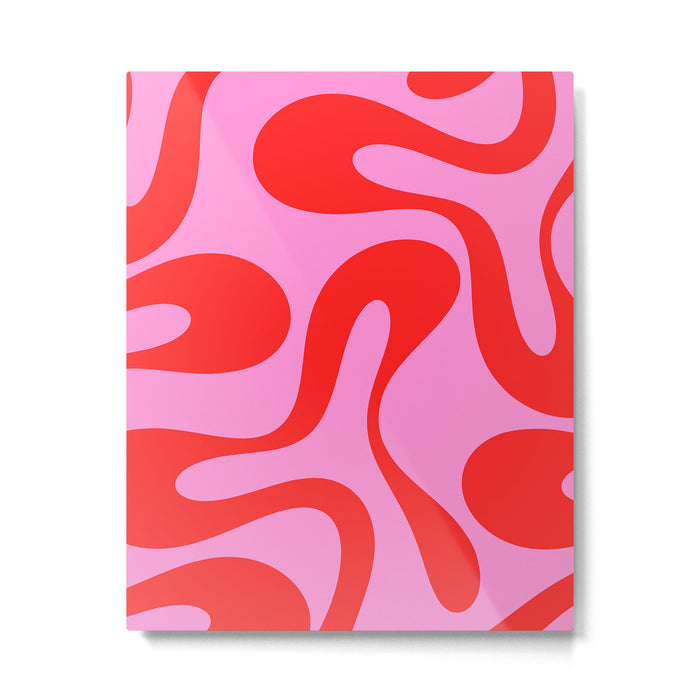 Retro Modern Soft Curves Abstract Pattern in Preppy Pink and Red Metal Print Gallery Image 1