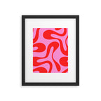 Retro Modern Soft Curves Abstract Pattern in Preppy Pink and Red Framed Art Print Gallery Image 6
