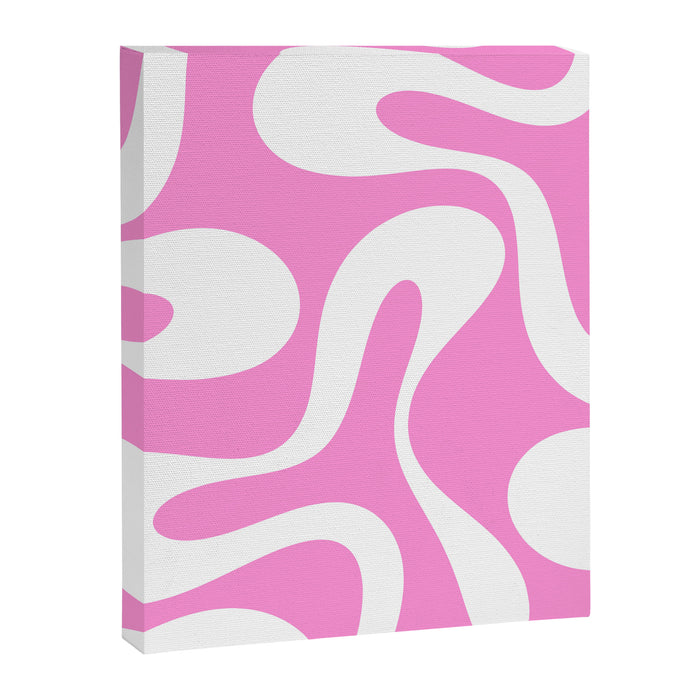 Retro Modern Soft Curves Abstract Pattern in Preppy Pink and White Canvas Print Gallery Image 1