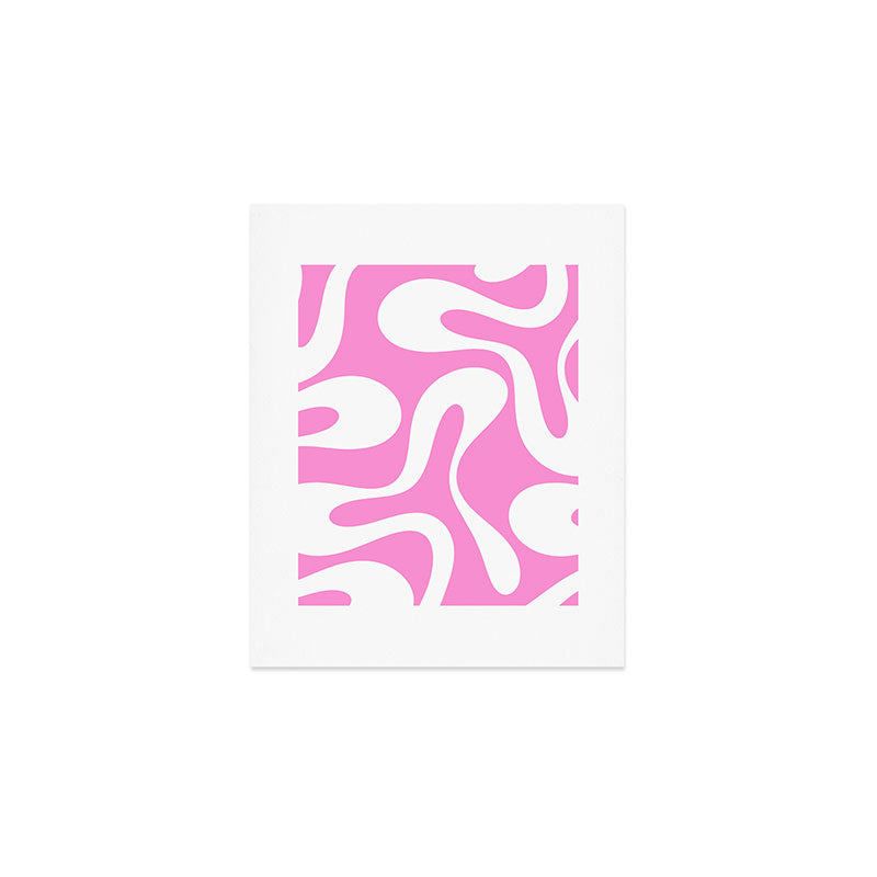 Retro Modern Soft Curves Abstract Pattern in Preppy Pink and White Art Print Gallery Image 1