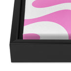 Retro Modern Soft Curves Abstract Pattern in Preppy Pink and White Framed Canvas Print Gallery Image 3