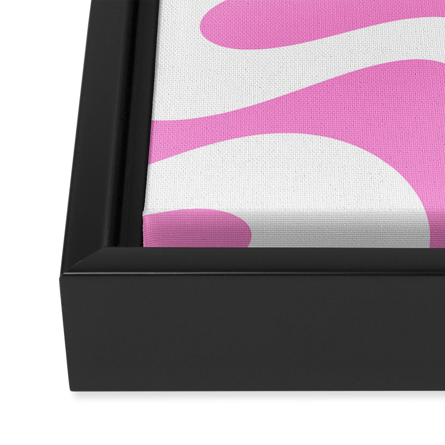 Retro Modern Soft Curves Abstract Pattern in Preppy Pink and White Framed Canvas Print Gallery Image 3