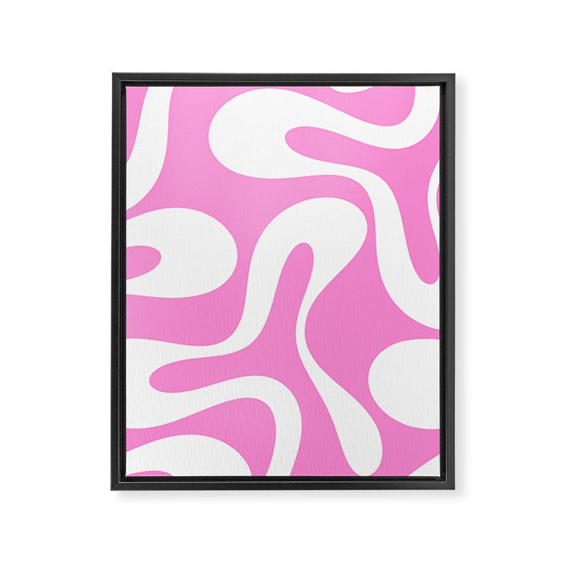 Retro Modern Soft Curves Abstract Pattern in Preppy Pink and White Framed Canvas Print Gallery Image 8