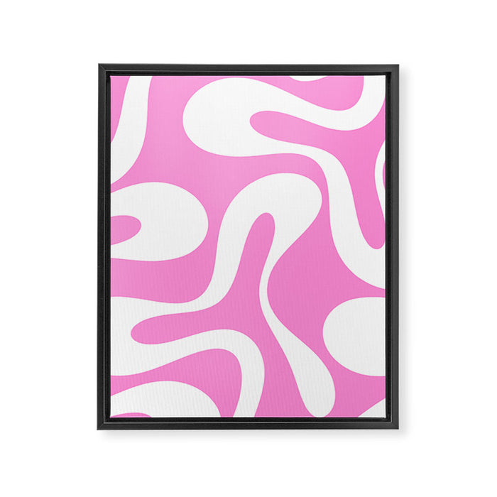 Retro Modern Soft Curves Abstract Pattern in Preppy Pink and White Framed Canvas Print Gallery Image 1