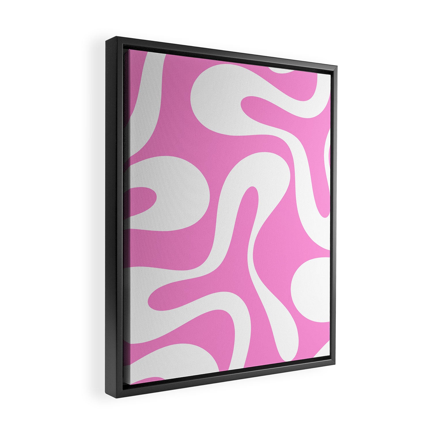 Retro Modern Soft Curves Abstract Pattern in Preppy Pink and White Framed Canvas Print Gallery Image 2