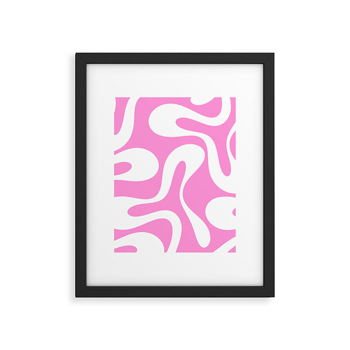 Retro Modern Soft Curves Abstract Pattern in Preppy Pink and White Framed Art Print Gallery Image 1