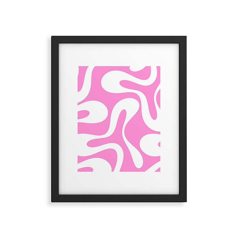 Retro Modern Soft Curves Abstract Pattern in Preppy Pink and White Framed Art Print Gallery Image 6