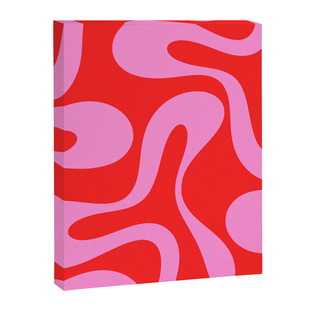 Retro Modern Soft Curves Abstract Pop Pattern in Preppy Pink and Red Canvas Print Gallery Image 8
