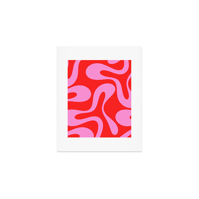 Retro Modern Soft Curves Abstract Pop Pattern in Preppy Pink and Red Art Print Gallery Image 1