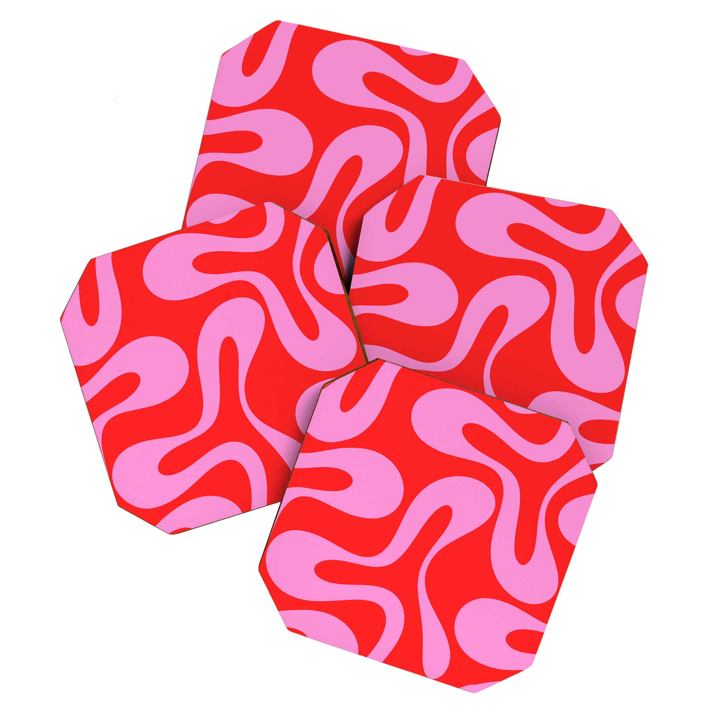 Retro Modern Soft Curves Abstract Pop Pattern in Preppy Pink and Red Coaster Gallery Image 1